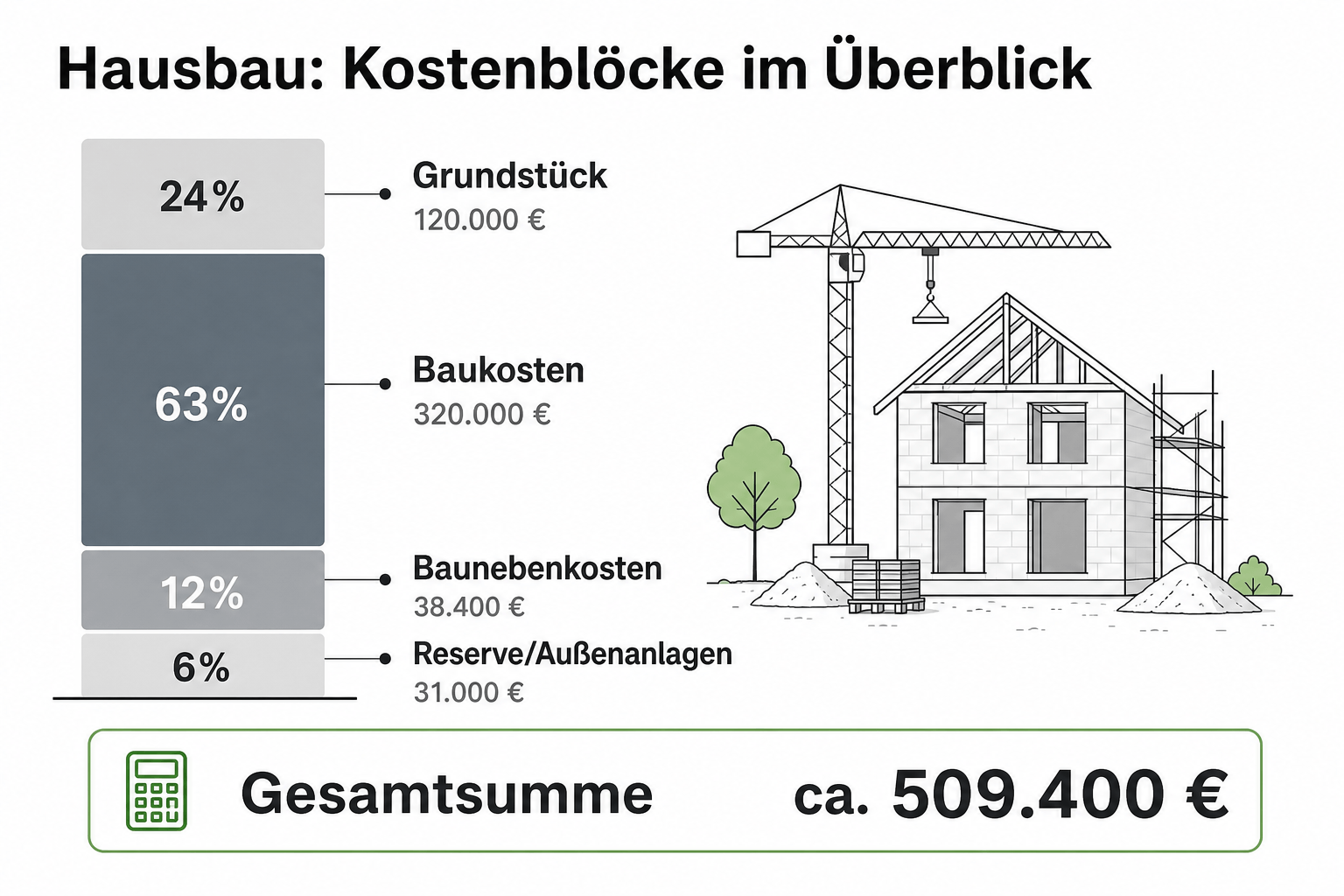 Hausbau-Kostenrechner: Baukosten & Gesamtkosten berechnen
